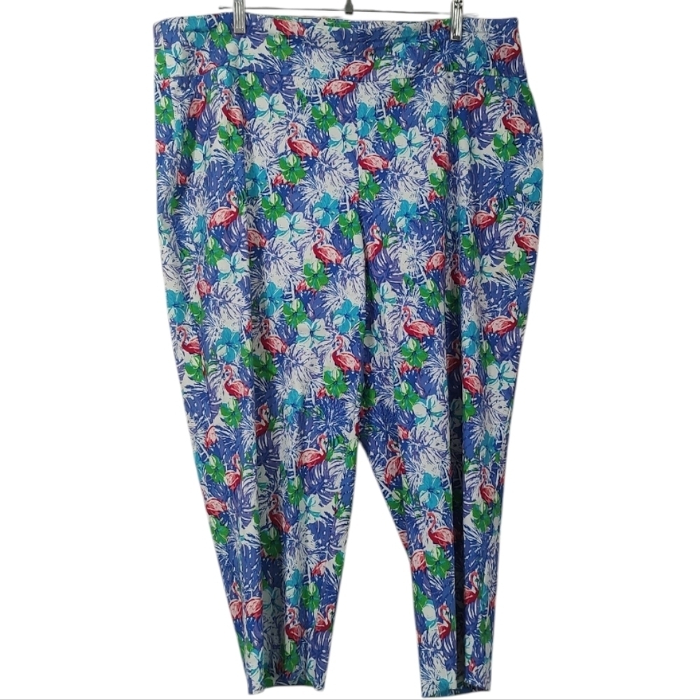 Attyre Flamingo And Floral Print Pull On Capri Pants Size 20W